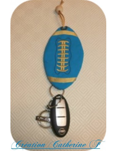 Motif de broderie machine ballon de rugby  porte clé à ruban  ITH