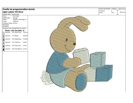 Motif de broderie machine lapin aux cubes