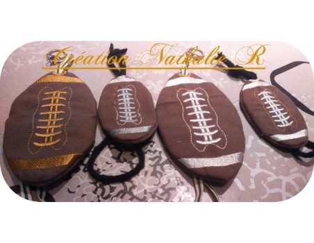 Motif de broderie machine ballon de rugby  porte clé à ruban  ITH