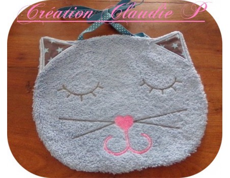 Motif de broderie machine Bavoir chat ITH