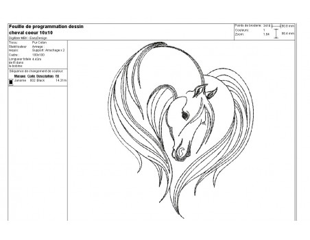 Motif de broderie machine  cheval coeur