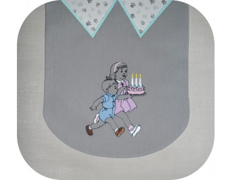 Instant download machine embroidery design vintage Boy with birthday cake