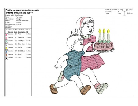 Instant download machine embroidery design vintage Boy with birthday cake