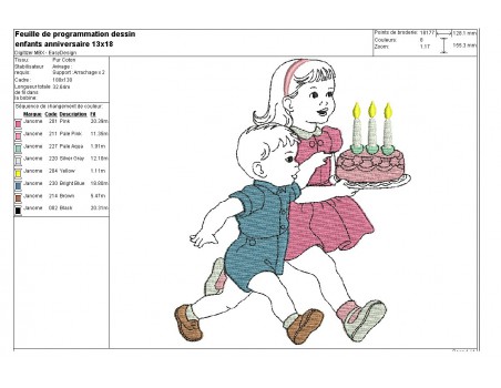 Instant download machine embroidery design vintage Boy with birthday cake