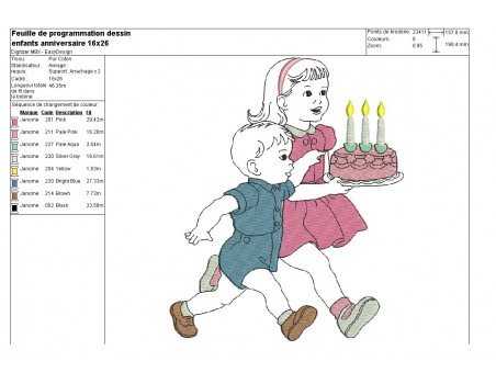 Instant download machine embroidery design vintage Boy with birthday cake