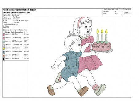 Instant download machine embroidery design vintage Boy with birthday cake