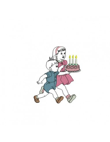 Instant download machine embroidery design vintage Boy with birthday cake