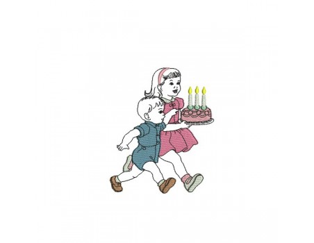 Instant download machine embroidery design vintage Boy with birthday cake