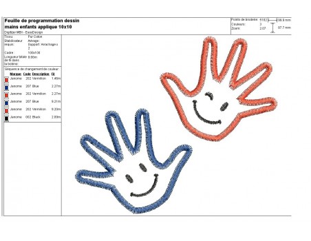 Motif de broderie  appliqué mains d'enfants smiley