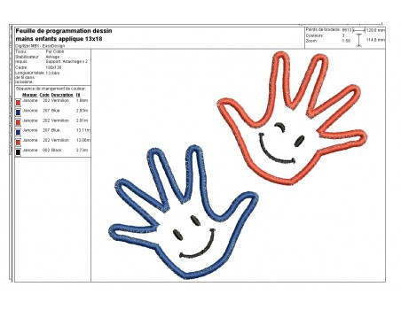 Motif de broderie  appliqué mains d'enfants smiley