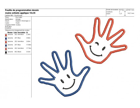 Motif de broderie  appliqué mains d'enfants smiley