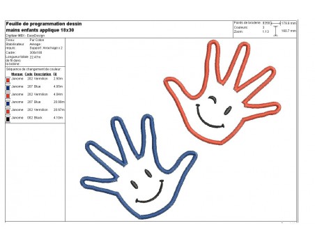 Motif de broderie  appliqué mains d'enfants smiley