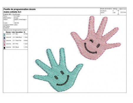 Motif de broderie mains d'enfants smiley