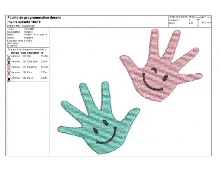 Motif de broderie mains d'enfants smiley