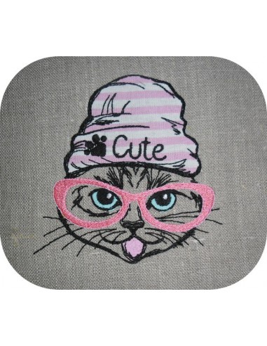 Motif de broderie machine chat cute appliqué