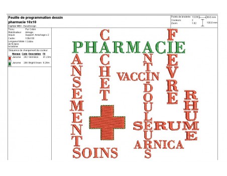 Motif de broderie machine Pharmacie