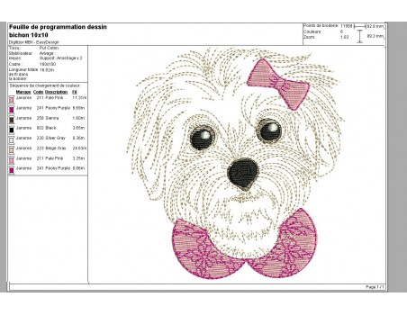 Motif de broderie machine bichon