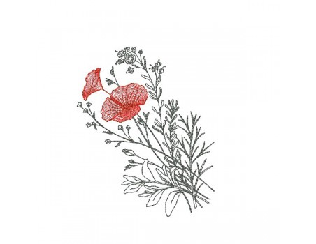 Motif de broderie machine  coquelicots et fleurs champêtres