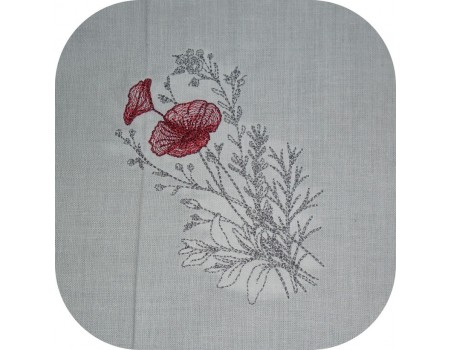 Motif de broderie machine  coquelicots et fleurs champêtres