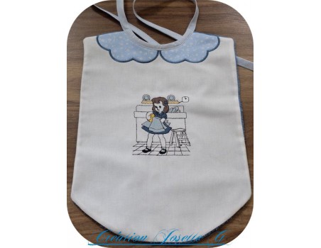 Instant download machine embroidery design vintage vintage little girl doing the dishes