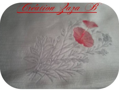 Motif de broderie machine  coquelicots et fleurs champêtres