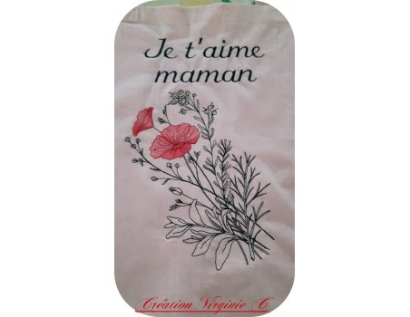 Motif de broderie machine  coquelicots et fleurs champêtres