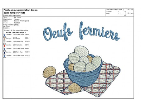 Motif de broderie machine oeufs fermiers