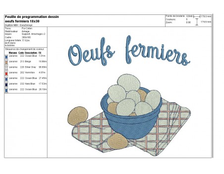 Motif de broderie machine oeufs fermiers