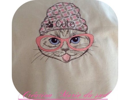 Motif de broderie machine chat cute appliqué