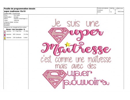 Motif de broderie super maîtresse