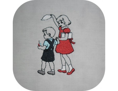 Motif de broderie machine vintage enfants quittant l'école