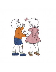 Motif de broderie machine vintage enfants avec un papillon