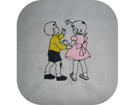 Motif de broderie machine vintage enfants avec un papillon