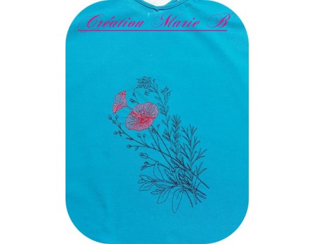 Motif de broderie machine  coquelicots et fleurs champêtres