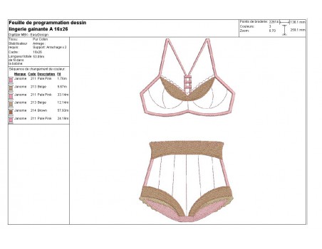 Motif de broderie machine  ensemble lingerie gainante appliqué