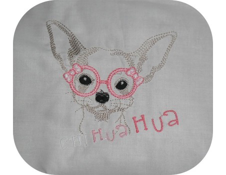 Motif de broderie machine Chihuahua à lunettes