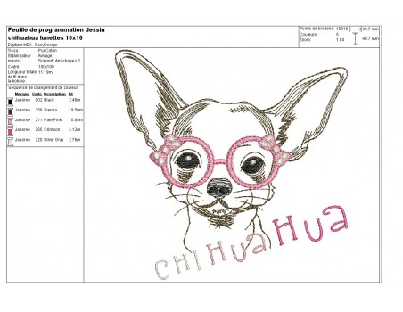 Motif de broderie machine Chihuahua à lunettes