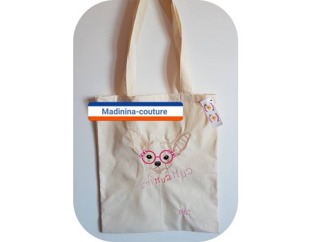 Motif de broderie machine Chihuahua à lunettes