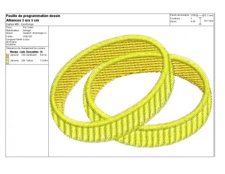 Motif de broderie machine  alliances 2 ors