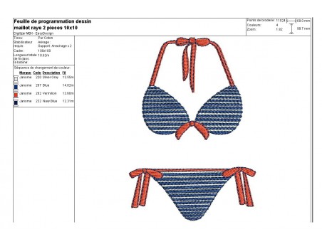 Motif de broderie machine maillot de bain rayé