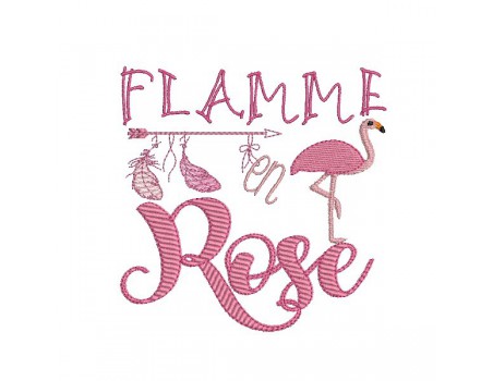 Motif de broderie machine flamant rose, flamme en rose