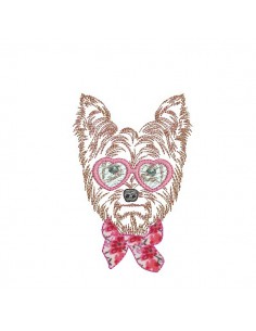 Motif de broderie machine yorkshire à lunettes