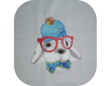 Motif de broderie machine lapin à lunettes