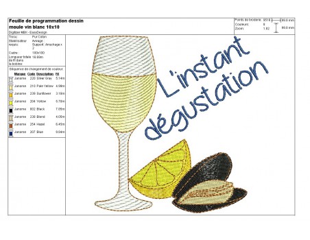 Motif de broderie machine moule et vin blanc