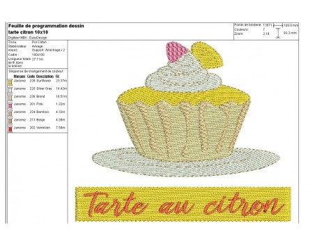 Motif de broderie machine tarte au citron