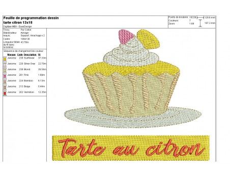 Motif de broderie machine tarte au citron