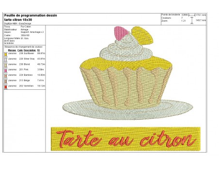 Motif de broderie machine tarte au citron