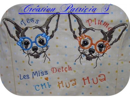 Motif de broderie machine Chihuahua à lunettes