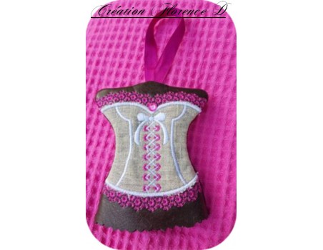 Motif de broderie machine bustier porte clé à ruban  ITH