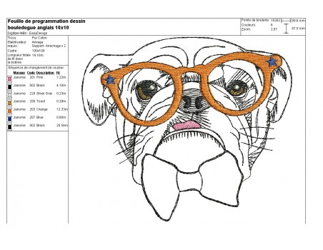 Motif de broderie machine bouledogue anglais